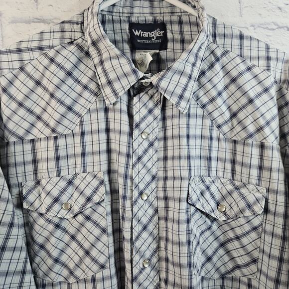 Wrangler Western Pearl Snap Shirt Long Sleeve Blue plaid Men’s Size XXL - Picture 2 of 4